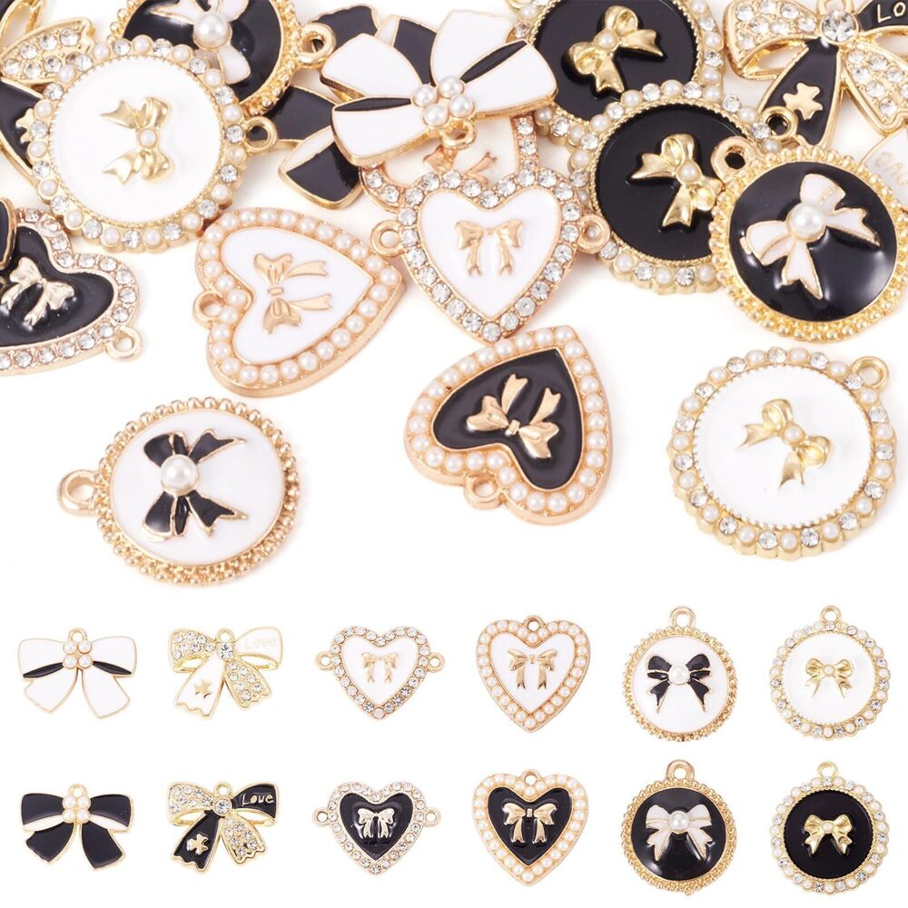 9231 24 Pcs Rhinestone Black Enamel Charms Assorted Butterfly Flower Heart